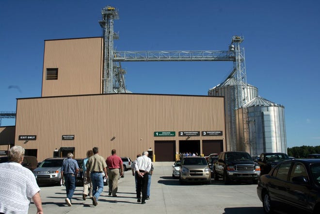 Groups of event attendees join in tours to take a peek at the inside of the $11 million feed mill facility that began being built in June of last year. The facility, located south of Ionia, was dedicated during a ceremony Tuesday.
