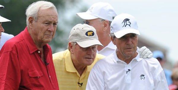 From left, Arnold Palmer. Jack Nicklaus and Gary Player. Numerous meetings with Palmer always brought a familiar greeting: “Nice to meet you.” In the company of Nicklaus during a practice round at Augusta National, Jack wondered about an approach to the 15th green, which led to an interesting exchange. Player, a noted exercise buff, enjoyed talking about running.