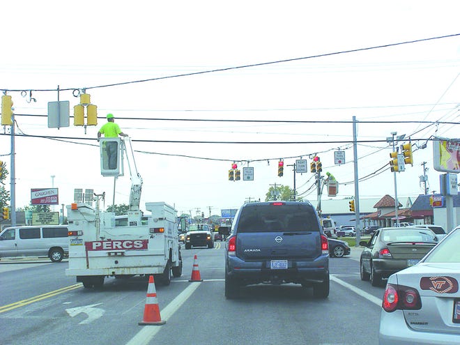 A PA Percs crew was in Greencastle Friday performing preventative maintenance on the borough’s traffic lights. The visit occurs every six months.