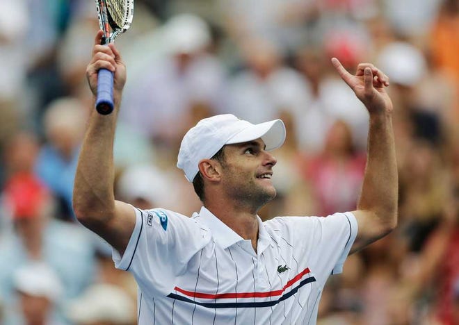 Andy Roddick celebrates after beating Fabio Fognini in the third round of play at the US Open Sunday. Mike Groll
