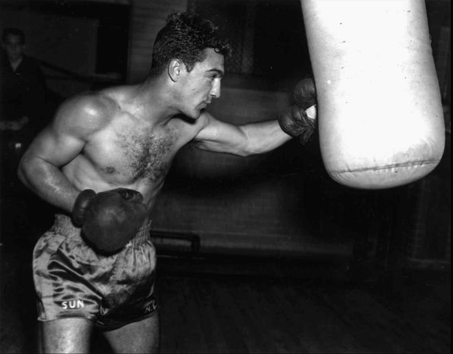 Rocky Marciano trains at the Brockton YMCA on Jan. 10, 1950.