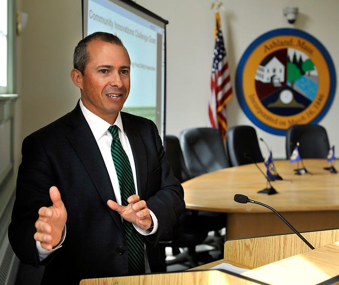 State Administration and Finance Secretary Jay Gonzalez speaks at Town Hall in Ashland on Thursday at a meeting on the Community Innovations Challenge Grant.