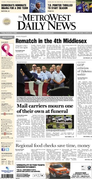 MetroWest Daily News front page 9/7/12
