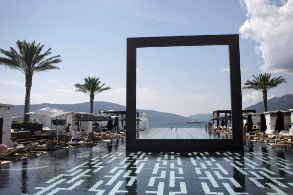 The infinity pool at the Porto Montenegro resort offers views of the Adriatic Sea.
