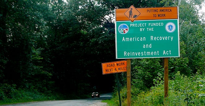 A sign marks a stimulus project in central Massachusetts in 2009.