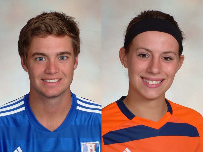 Hope College soccer players Jason Muller, left, and Kelsey Grasman.