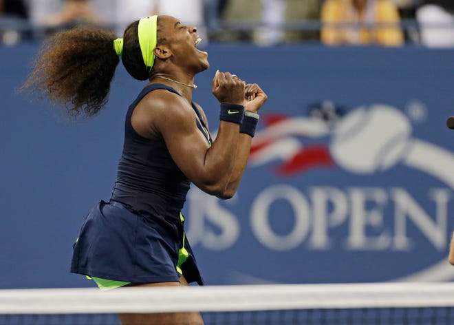 Serena Williams reacts after beating Victoria Azarenka in the championship match at the 2012 US Open on Sunday.