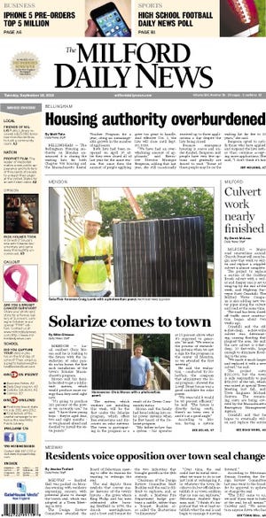Front page of the Milford Daily News for 9/18/12