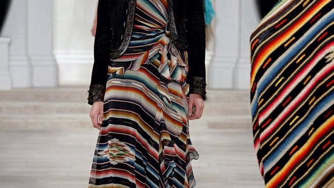 Suede jacket with leather tooling, serape-print silk dress from Ralph Lauren for spring 2013. Photo by Dan & Corina Lecca