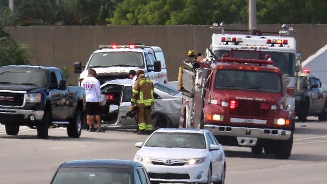 A crash caused traffic delays Monday afternoon on Interstate 95 near Blue Heron Boulevard. The southbound entrance ramp was blocked and a lane on southbound I-95 also was blocked, a Florida Highway Patrol dispatcher said.