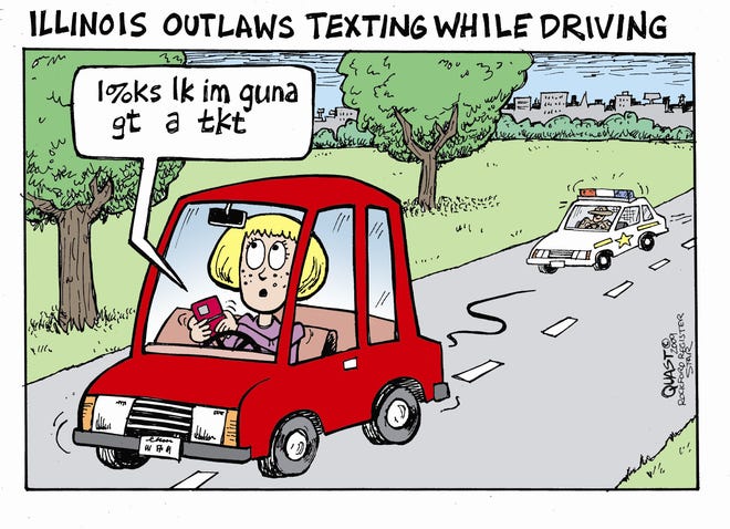 "Illinois outlaws texting while driving"