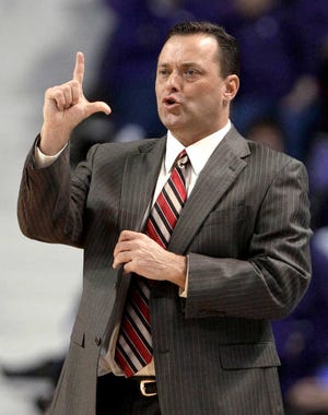 FILE - This Feb. 7, 2012 file photo shows Texas Tech coach Billy Gillispie gesturing to his team during the first half of a college basketball game against Kansas State, in Manhattan, Kan. The Texas Tech athletic director says coach Gillispie is no longer making day-to-day decisions for the basketball program so he can focus on his health. Kirby Hocutt said Tuesday, Sept. 11, 2012, that he told Gillispie late last week that he was not "to engage" in the program in "any way" until the two talk face to face about allegations of player mistreatment. (AP Photo/Charlie Riedel, File)