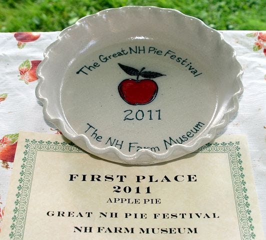 Courtesy photo
First place winner of the apple pie contest at the Great New Hampshire Pie Festival wins the 2012 edition of this custom pie plate from Salmon Falls Stoneware. Great prizes will go to the top three winners in each of three categories.