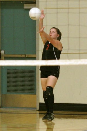 Taylor Shuler served for 27 points with 9 aces in Dunsmuir High School's 3-0, 3-0 double match victory at Happy Camp Sept. 14, 2012