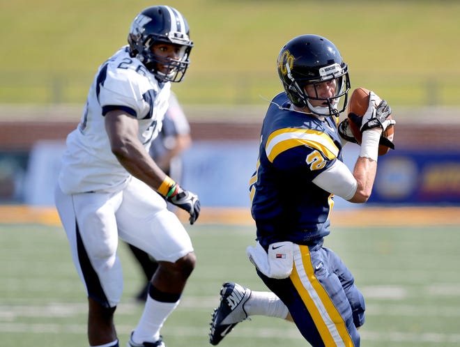 UCO's Christian Hood makes a catch in front of Washburn's Willie Williams during the college football game between the University of Central Oklahoma and Washburn at Wantland Stadium in Edmond, Okla., Saturday, Sept. 22, 2012. Photo by Sarah Phipps, The Oklahoman