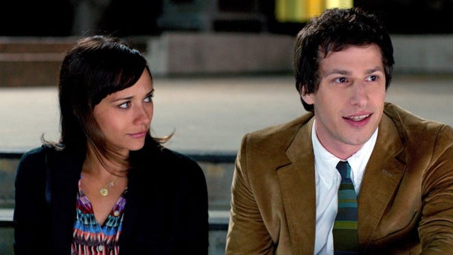 Rashida Jones, left, and Andy Samberg are a couple who are married but are planning a divorce. Left to right: Rashida Jones as Celeste and Andy Samberg as Jesse in Celeste and Jesse Forever. Credit: David Lanzenberg/Sony Pictures Classics