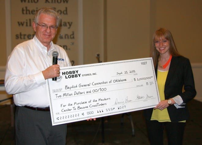 Anthony L. Jordan, Baptist General Convention of Oklahoma executive director-treasurer, receives a $2 million designated gift from Lauren (Green) McAfee of Hobby Lobby Inc. for the purchase of a children's camp near Davis. 

  - Provided