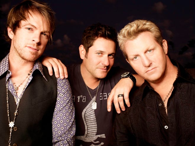 The country group Rascal Flatts with, from left, Joe Don Rooney, Jay DeMarcus and Gary Levox, performs Saturday at the O'Connell Center. (Photo courtesy of Rascal Flatts)