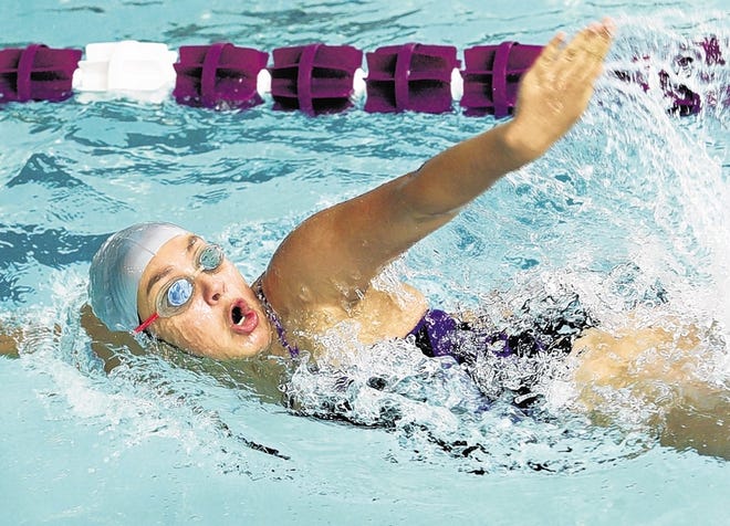 Monroe-Woodbury's Claudia Kolakowski swims the 200 freestyle relay during a meet against Middletown in Central Valley on Monday, Sept. 24, 2012.