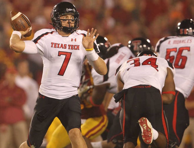 Texas Tech's Seth Doege throws a pass against Iowa State during their game on Saturday in Ames. (Zach Long)