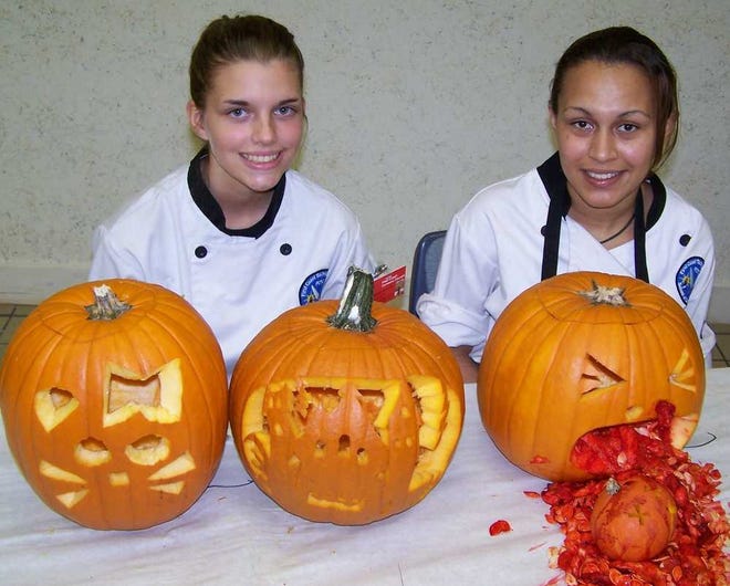 Brittany Moulton and Yolanda Rodriguez, 2011 Freestyle category winners of FCTC's annual Pumpkin Carving Contest. Contributed photo.