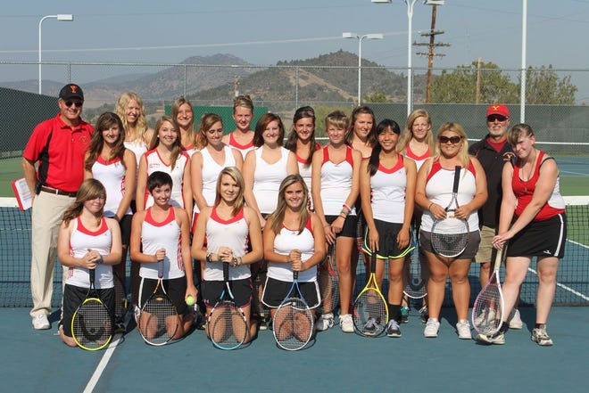 Members of the Yreka High School girls tennis team pose for a photo during a recent practice. Photo/ Bill Choy