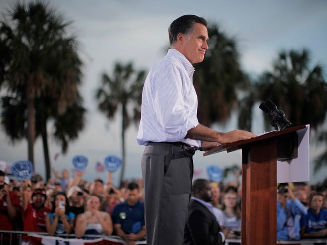 Republican presidential candidate and former Massachusetts Gov. Mitt Romney campaigns in St. Petersburg on Friday. Romney will be making a campaign stop in Apopka today.