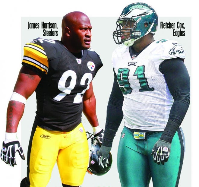 It will be a battle of defenses Sunday as James Harrison and the Steelers host Fletcher Cox and the Eagles on Sunday at Heinz Field in Pittsburgh.
