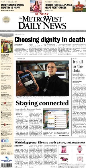 The front page of the MetroWest Daily News for 10/7/12.