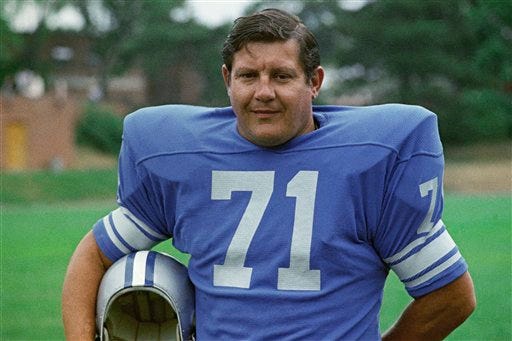 Former Detroit Lions football player Alex Karras died at home in Los Angeles on Wednesday. He was 77.