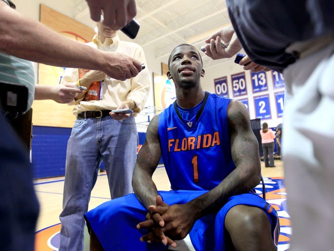 Florida guard Kenny Boynton answers questions during basketball media day on Wednesday.