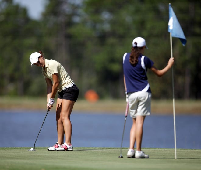 Arnold’s Lindsey Harrison, right, and Rutherford’s Bailey Garner, finished Nos. 1 and 2, respectively, in Wednesday’s Bay County Championship.