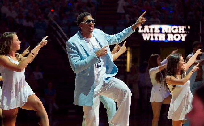 North Carolina's James Michael McAdoo shows off his dance moves Friday night.