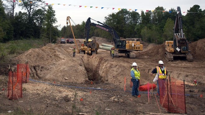 Work continues on the Keystone XL pipeline near Winnsboro in East Texas. Environmental activists opposed to the pipeline are trying to thwart construction.
