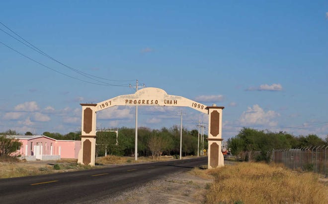 An entrance to the town of Progreso, the alleged site where Heriberto Lazcano, a founder and top leader of the Zetas drug cartel, was killed in Mexico's Coahuila state in seen Oct. 10.