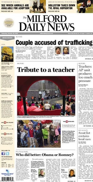 Milford Daily News front page 10/20/12