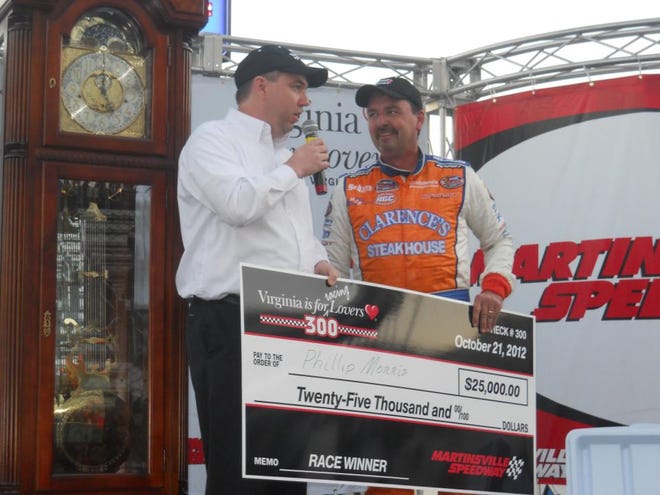 Philip Morris, right, won Saturday’s Virginia is for Racing Lovers 300 at Martinsville Speedway.