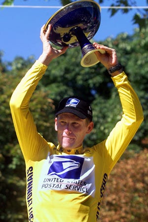 Lance Armstrong, shown after winning the Tour de France in 1999, was stripped of his seven Tour de France titles on Monday amid evidence that he used performance enhancing drugs the entire time he dominated cycling's signature race.