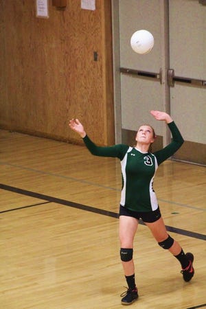 Top left: Elyssa Fisher of the Weed High School Cougars sets up her serve against Etna on Thursday night. photo/ TANNER HORTON