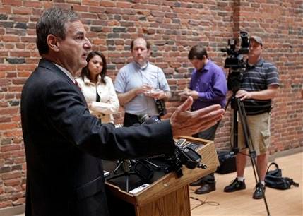 Indiana Republican Senate candidate Richard Mourdock gestures during a news in Indianapolis, Wednesday, Oct. 24, 2012, to explain the comment he made during last night Senate debate. Mourdock said that when a woman becomes pregnant during a rape, "that's something God intended." Mourdock has been locked in a close contest with Democratic Rep. Joe Donnelly.