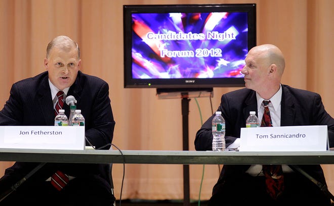 Candidate Forum between Republican challenger Jon Fetherston and incumbent Democrat Tom Sannicandro, Wednesday night at the Wilson Elementary School in Framingham. They are running for the state representative seat in the 7th Middlesex District.