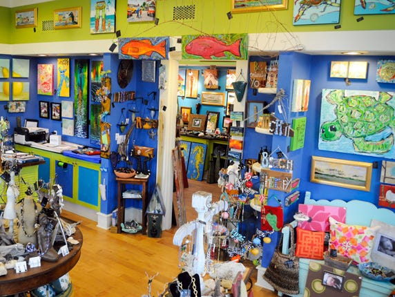 A peek inside the Blue Giraffe gallery.