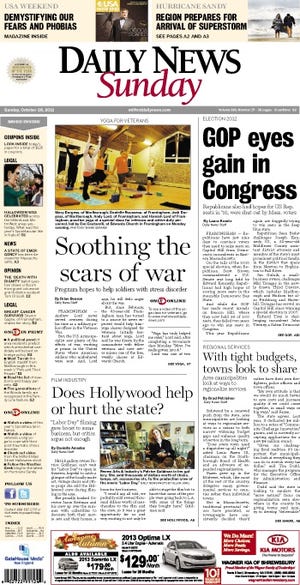 The front page of the Milford Daily News for 10/28/12
