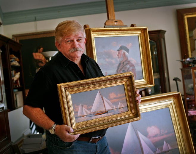 Michael Keane of Hanover, an artist and Rockland High School alumni, will demonstrate his art and auction a painting to benefit art programs at at his alma mater.
