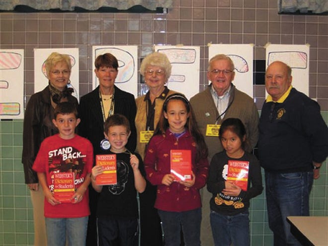 Front row: Campbell-Savona Central School 3rdgraders. Back row (left to right): Robin Lattimer, Bath Rotary Club President Becky Stranges, June Bates, Dick McCandless, and Neal Wrinkle.