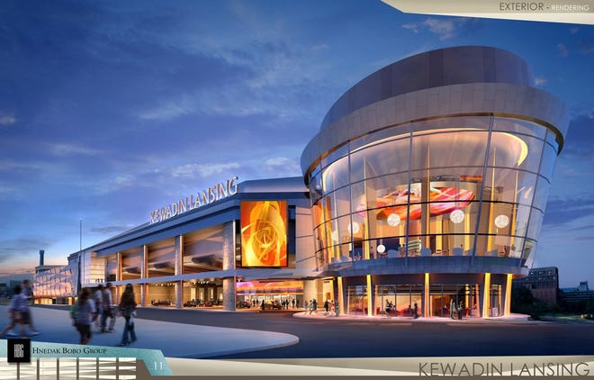 This artist rendering provided by the City of Lansing shows the exterior of a $245 million casino proposed for downtown Lansing.