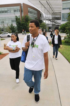 Sabon Greene, 16, was part of a group of students who were former or are current residents of the Sulzbacher Center who took an orientation tour of the UNF campus.