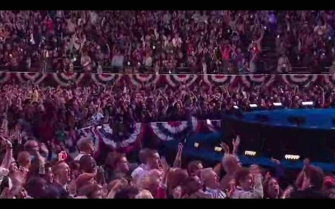 The crowd goes wild at Obama headquarters as it's reported that the president has been re-elected.