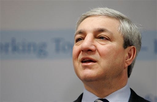 In this March 7, 2007, file photo, Penn State University President Graham Spanier speaks during a news conference at the Penn State Milton S. Hershey Medical Center in Hershey, Pa. A year after retired assistant coach Jerry Sandusky's arrest on child sex abuse charges, the fallout from the sweeping scandal promises to linger for months, if not years, to come. New charges that former university president Spanier conspired to conceal allegations provided the latest agonizing reminder.