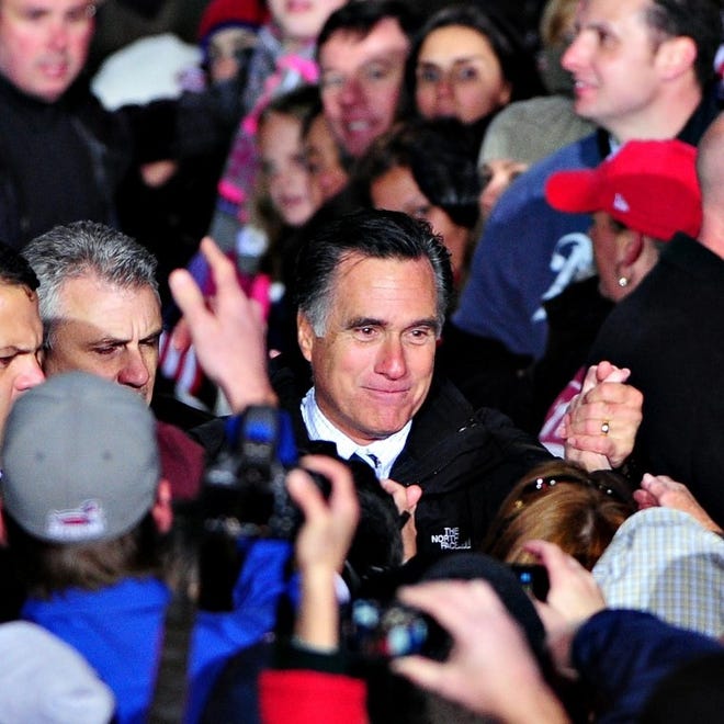 Mitt Romney greets supporters at Shady Brook Farm in Yardley in November.